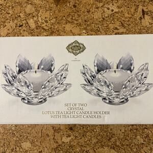 Shannon Crystal by Godinger clear faceted glass lotus candle holders set 2 NIB